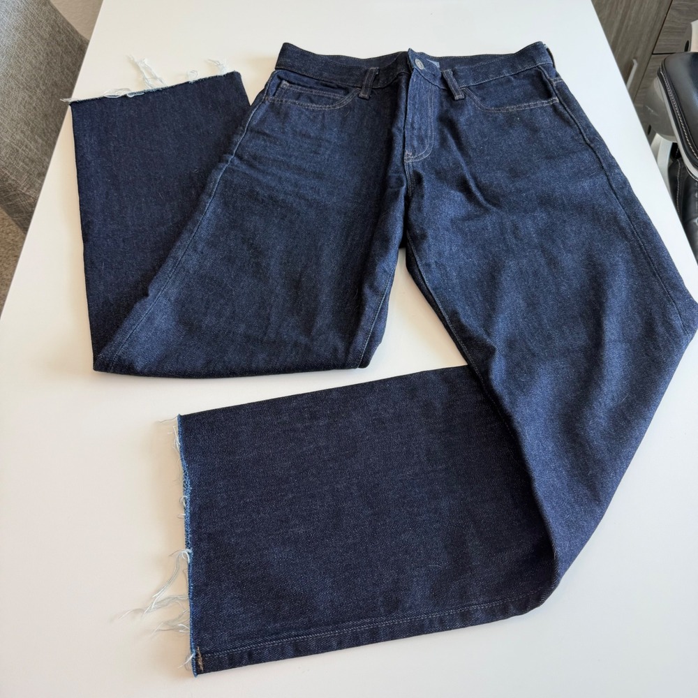 JW Anderson x Uniqlo Womens Wide Leg Indigo Jeans Raw Hem Dark Wash Sz 4 29x29.5